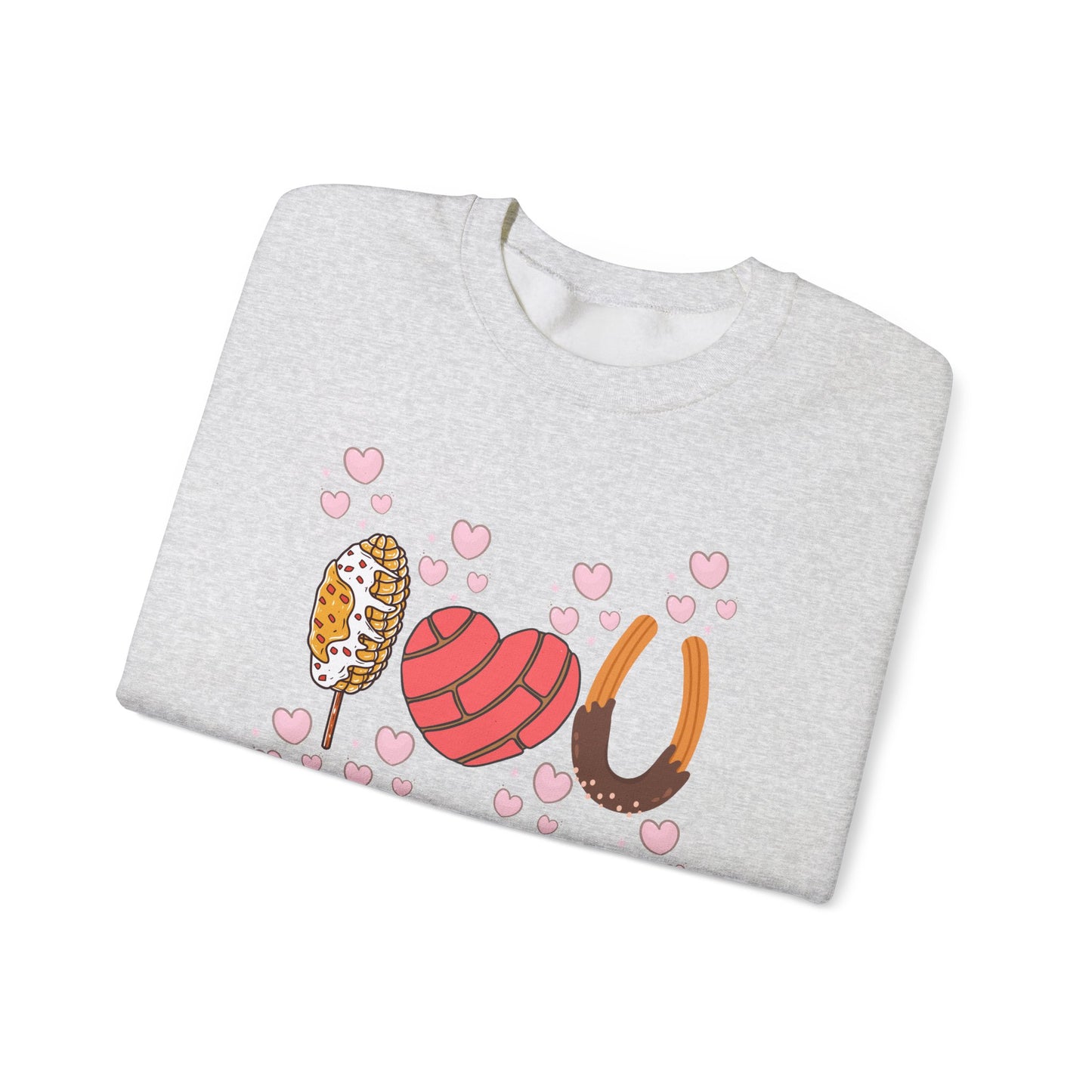 Cute Love-themed Pan Dulce Heavy Blend Crewneck Sweatshirt - Perfect for Valentine's Day!