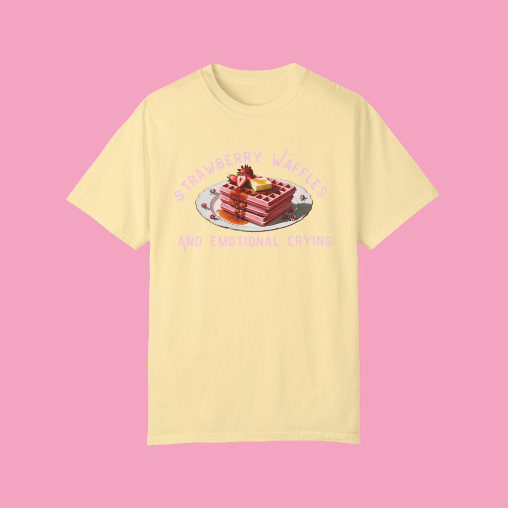 Cute Strawberry Waffles T-Shirt - 'Emotional Crying' Design for Food Lovers