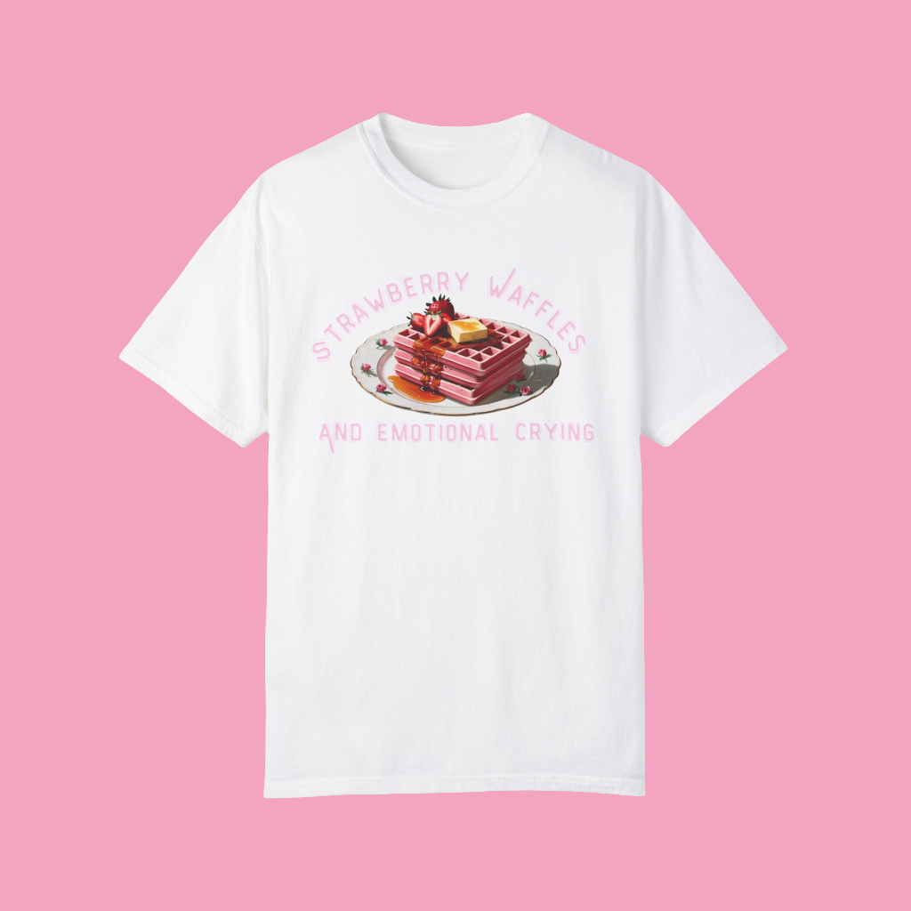 Cute Strawberry Waffles T-Shirt - 'Emotional Crying' Design for Food Lovers