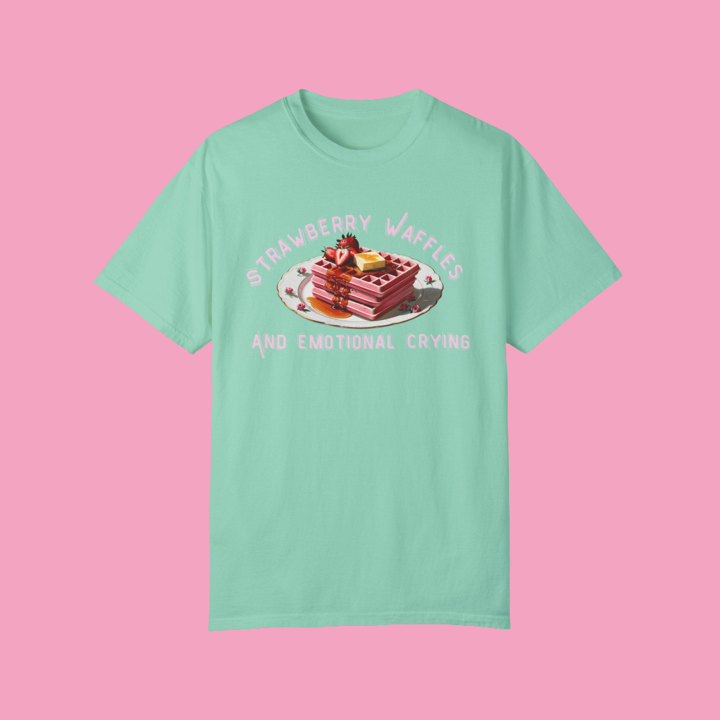 Cute Strawberry Waffles T-Shirt - 'Emotional Crying' Design for Food Lovers