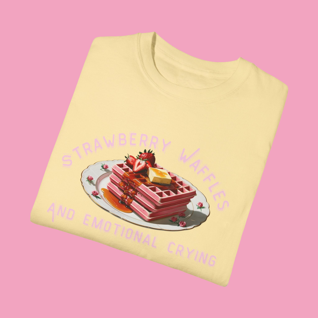 Cute Strawberry Waffles T-Shirt - 'Emotional Crying' Design for Food Lovers