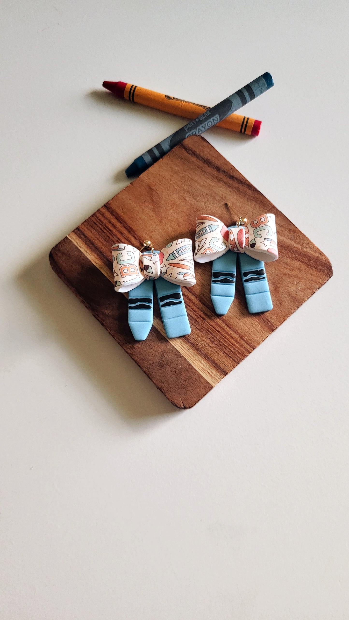 Blue Crayola Bow Teacher's Earrings
