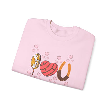 Cute Love-themed Pan Dulce Heavy Blend Crewneck Sweatshirt - Perfect for Valentine's Day!