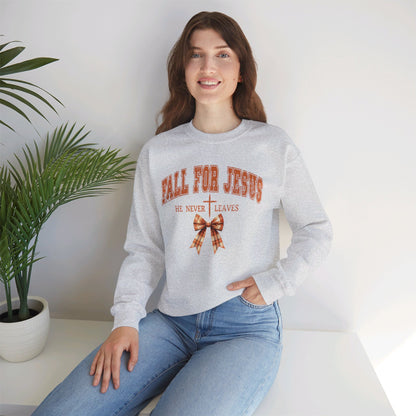Fall For Jesus He Never Leaves Crewneck Sweatshirt