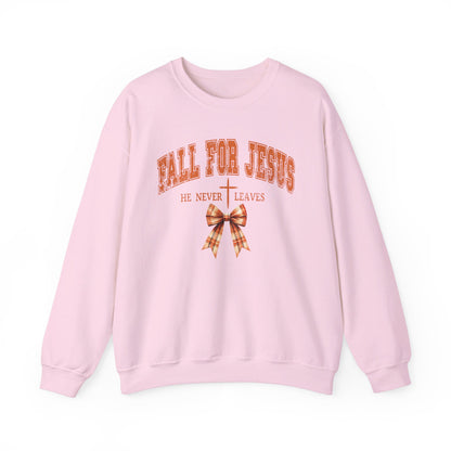 Fall For Jesus He Never Leaves Crewneck Sweatshirt