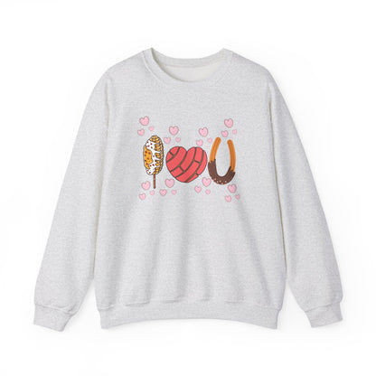 Cute Love-themed Pan Dulce Heavy Blend Crewneck Sweatshirt - Perfect for Valentine's Day!