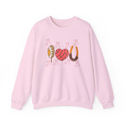 Cute Love-themed Pan Dulce Heavy Blend Crewneck Sweatshirt - Perfect for Valentine's Day!