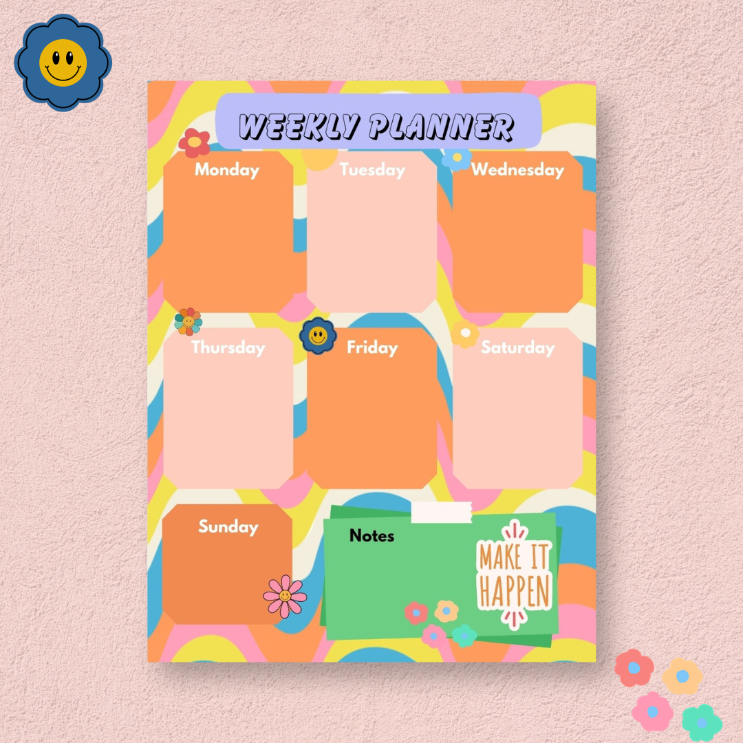 Weekly Notepad, Weekly Planner Notepad, Retro Weekly Planner Notepad, Pretty Weekly Planner Notepad