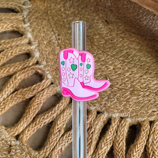 Pink Cowgirl Boots Strawtopper