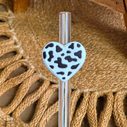 Cow print Heart Straw Topper