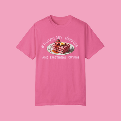 Cute Strawberry Waffles T-Shirt - 'Emotional Crying' Design for Food Lovers