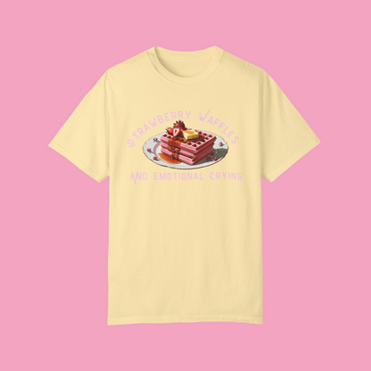 Cute Strawberry Waffles T-Shirt - 'Emotional Crying' Design for Food Lovers