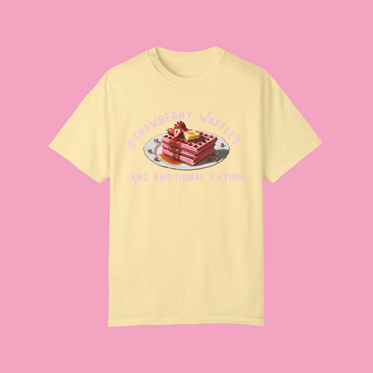 Cute Strawberry Waffles T-Shirt - 'Emotional Crying' Design for Food Lovers