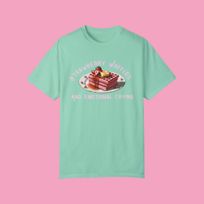 Cute Strawberry Waffles T-Shirt - 'Emotional Crying' Design for Food Lovers