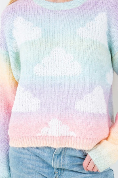 Rainbow Ombre Cloud Pattern Pullover Sweater