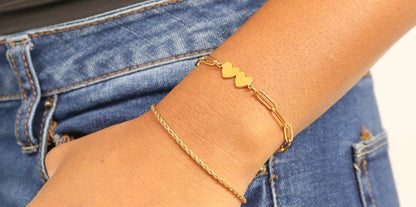 Custom Engravable 2 Heart Paperclip Bracelet