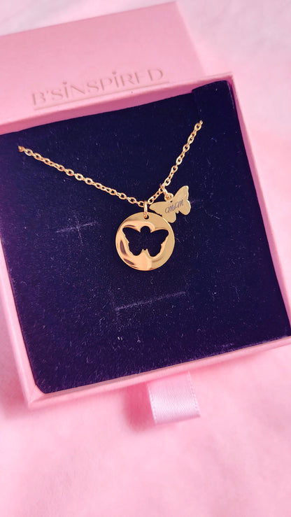 Custom Engraving Butterfly Cutout Necklace