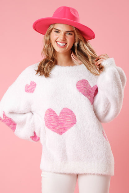 Women's Heart Print Sweater, Women's Heart Pattern Sweater, Women's Valentines Day Sweater