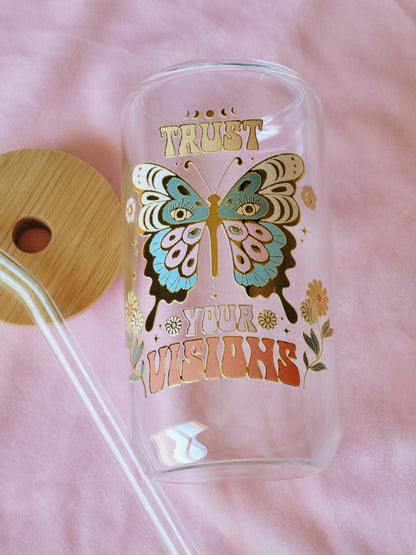 Trust Your Visions Glass Cup With Bamboo Lid and Glass Straw