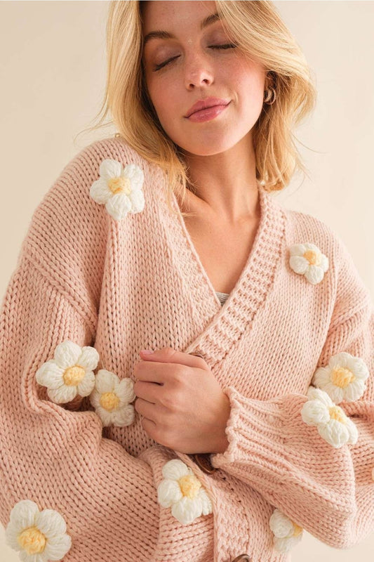 Flower Chunky Sweater Cradigan