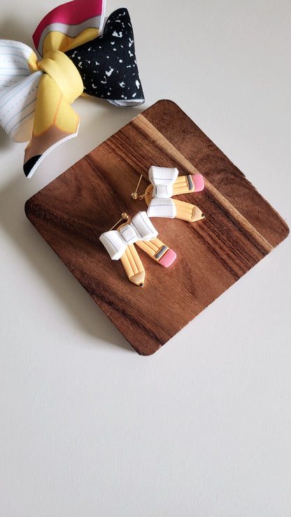 School Pencil Bow Earrings