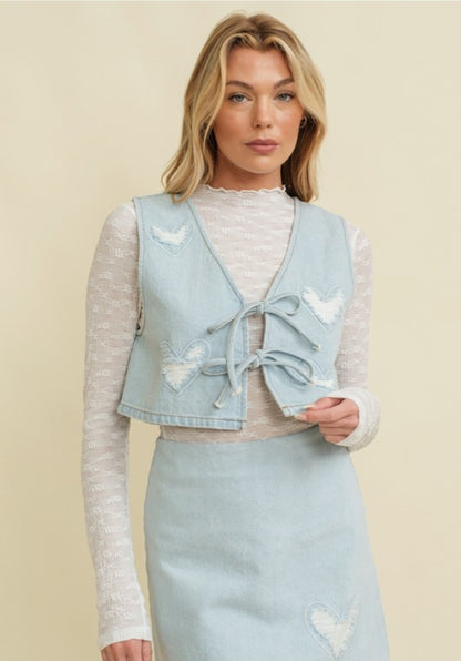 Women's Tie Front Denim Vest