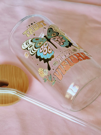 Trust Your Visions Glass Cup With Bamboo Lid and Glass Straw