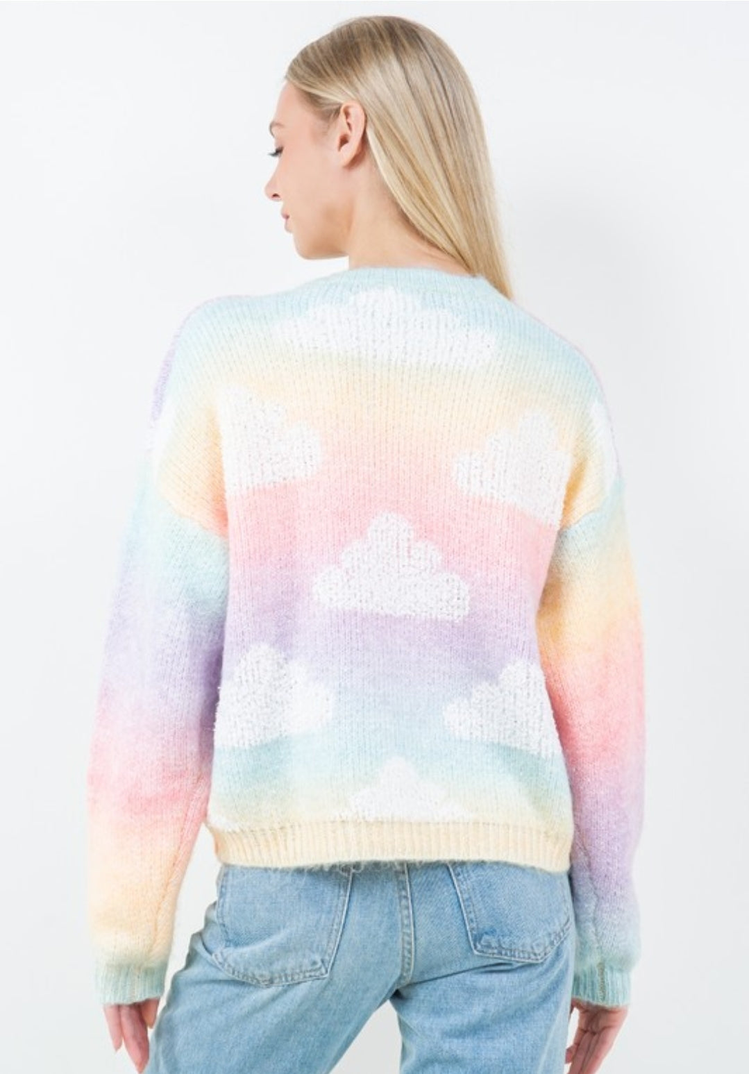 Rainbow Ombre Cloud Pattern Pullover Sweater