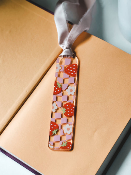 Strawberry and Daisy Acrylic Bookmark