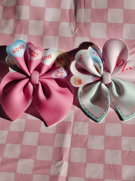 Candy Conversation Heart Hair Bow Set of 2