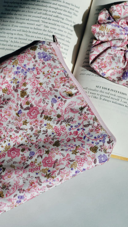 Small Pink Floral Kindle Sleeve and Hair Scrunchie Set