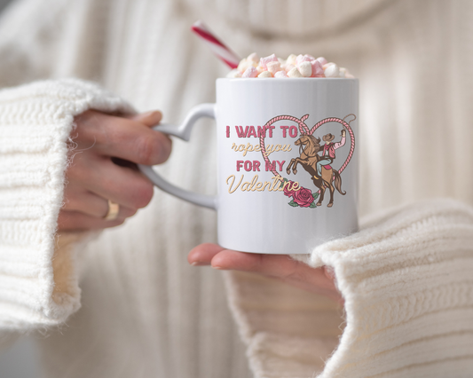 I Want to Rope You For Valentines Ceramic Mug Heart Shape Handle