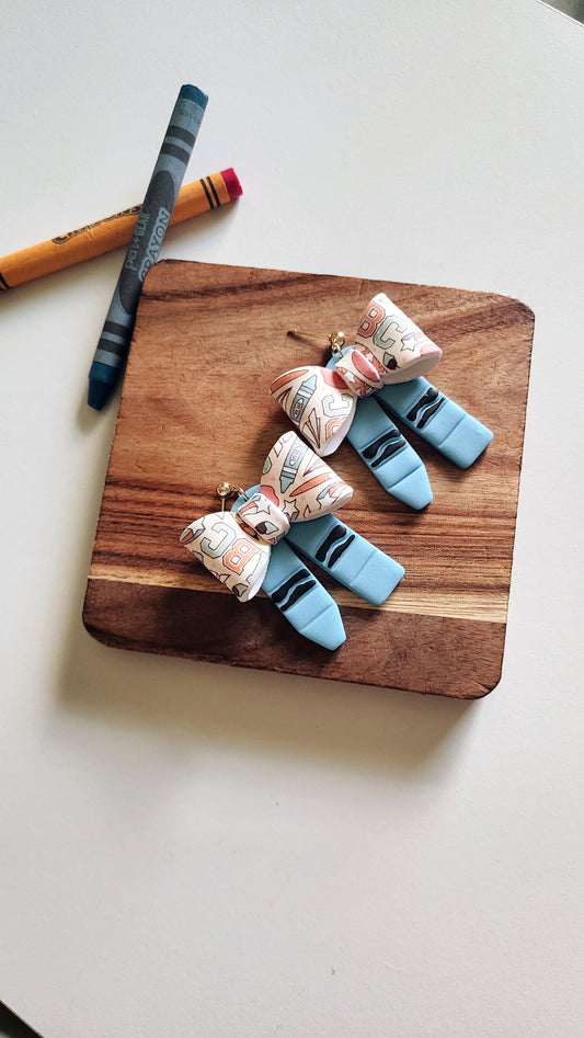 Blue Crayola Bow Teacher's Earrings