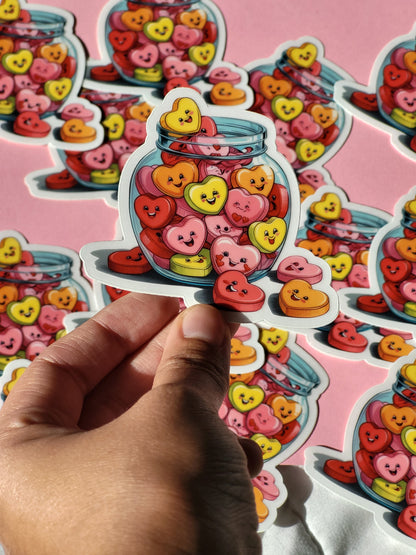 Jar Filled With Hearts Vinyl Sticker