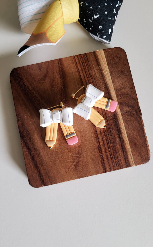 School Pencil Bow Earrings