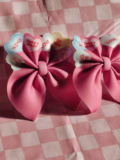 Candy Conversation Heart Hair Bow Set of 2