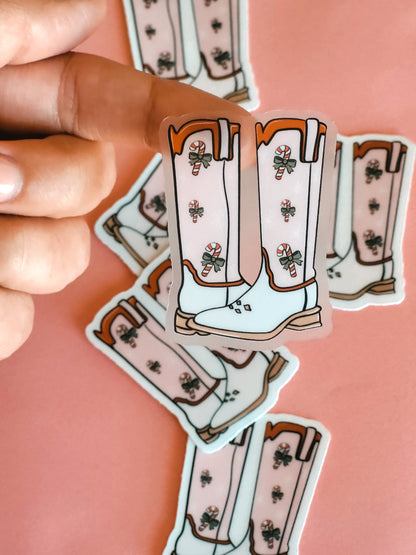 Candy Cane Cowgirl Boots Sticker