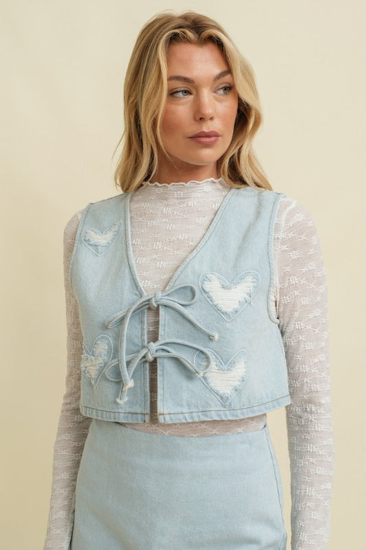 Women's Tie Front Denim Vest