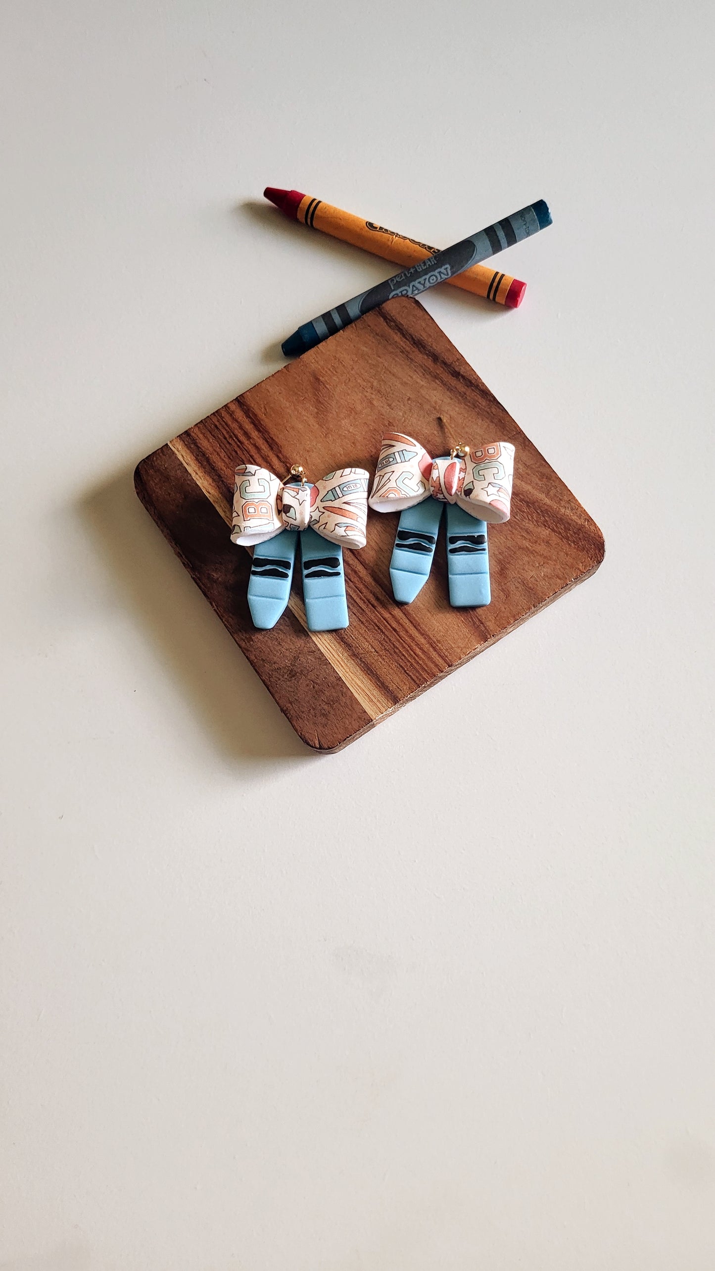 Blue Crayola Bow Teacher's Earrings