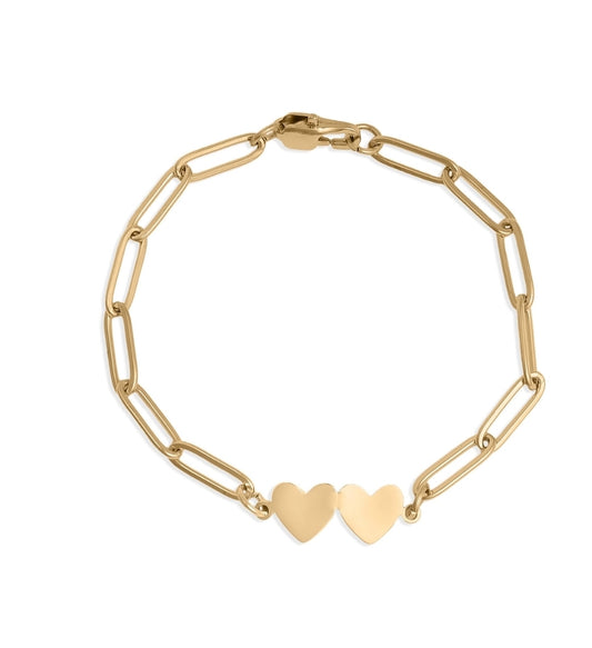 Custom Engravable 2 Heart Paperclip Bracelet