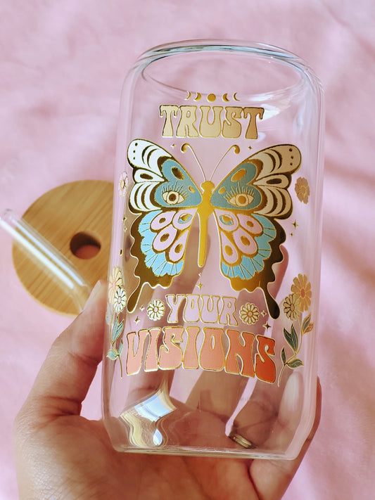 Trust Your Visions Glass Cup With Bamboo Lid and Glass Straw