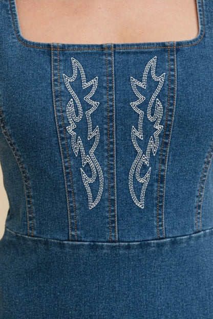 Western Embroidered Denim Mini Dress