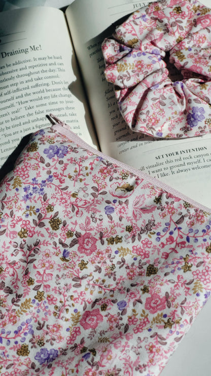 Small Pink Floral Kindle Sleeve and Hair Scrunchie Set