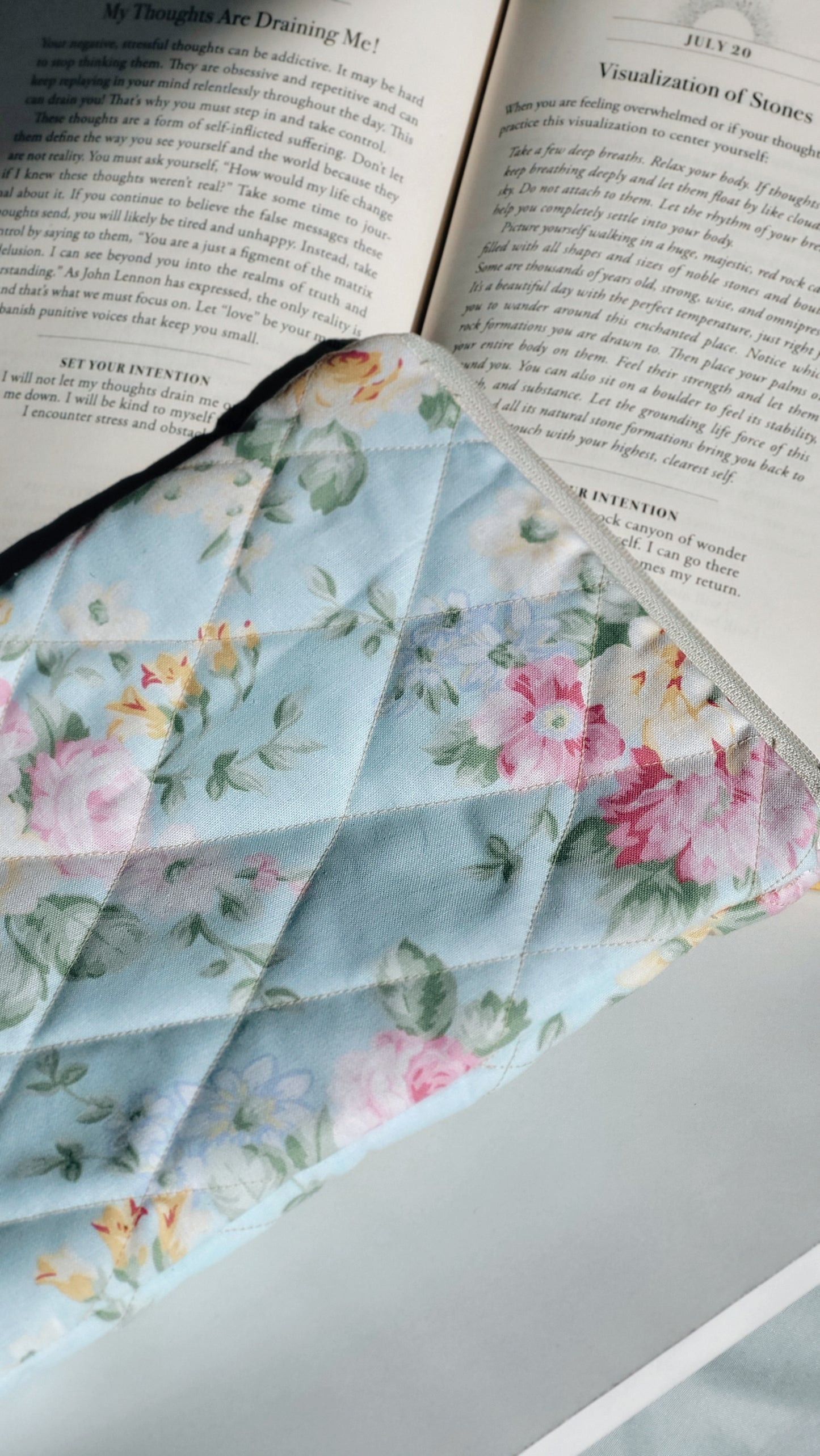 Quilted Patel Blue Floral Booksleeve