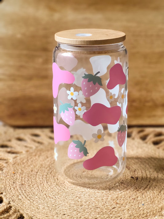 Strawberry Pink Cow Print Libbey
